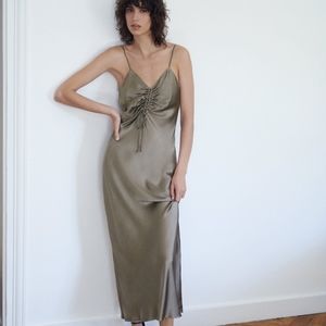 Zara Gathered Slip Camisole Satin Dress